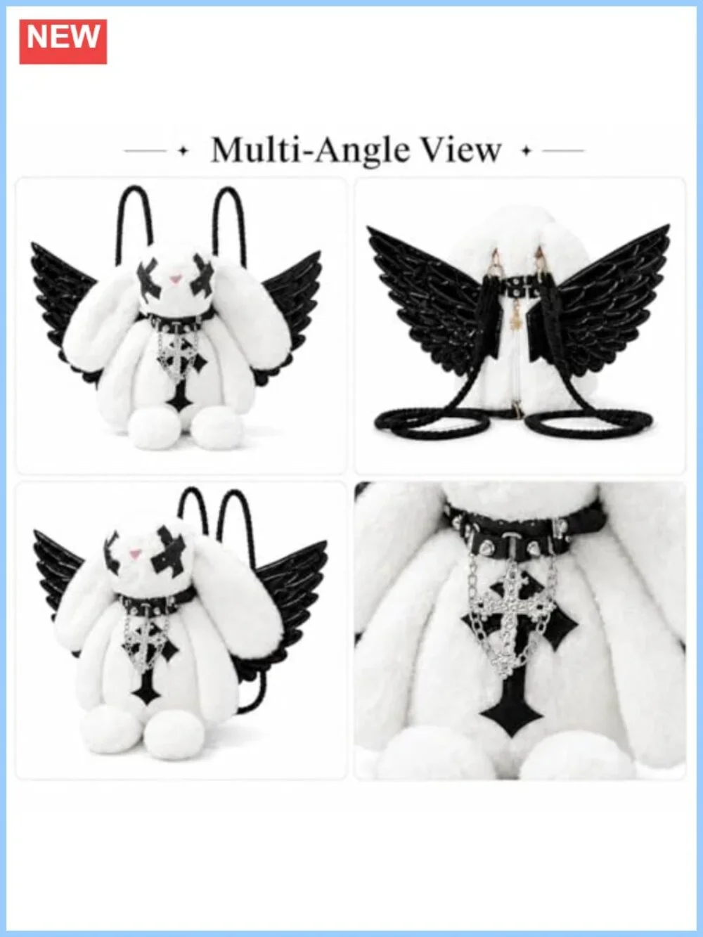 Gothic Plush Bunny Backpack Winged Y2K Punk Mini Bag Cross Charm